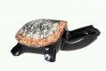 Żółwik na biurko dla osoby ciężko pracującej, czarny obsydian z Meksyku zdobiony szarymi i brązowymi kamieniami - dla utrzymania równowagi w życiu, długość 9 cm